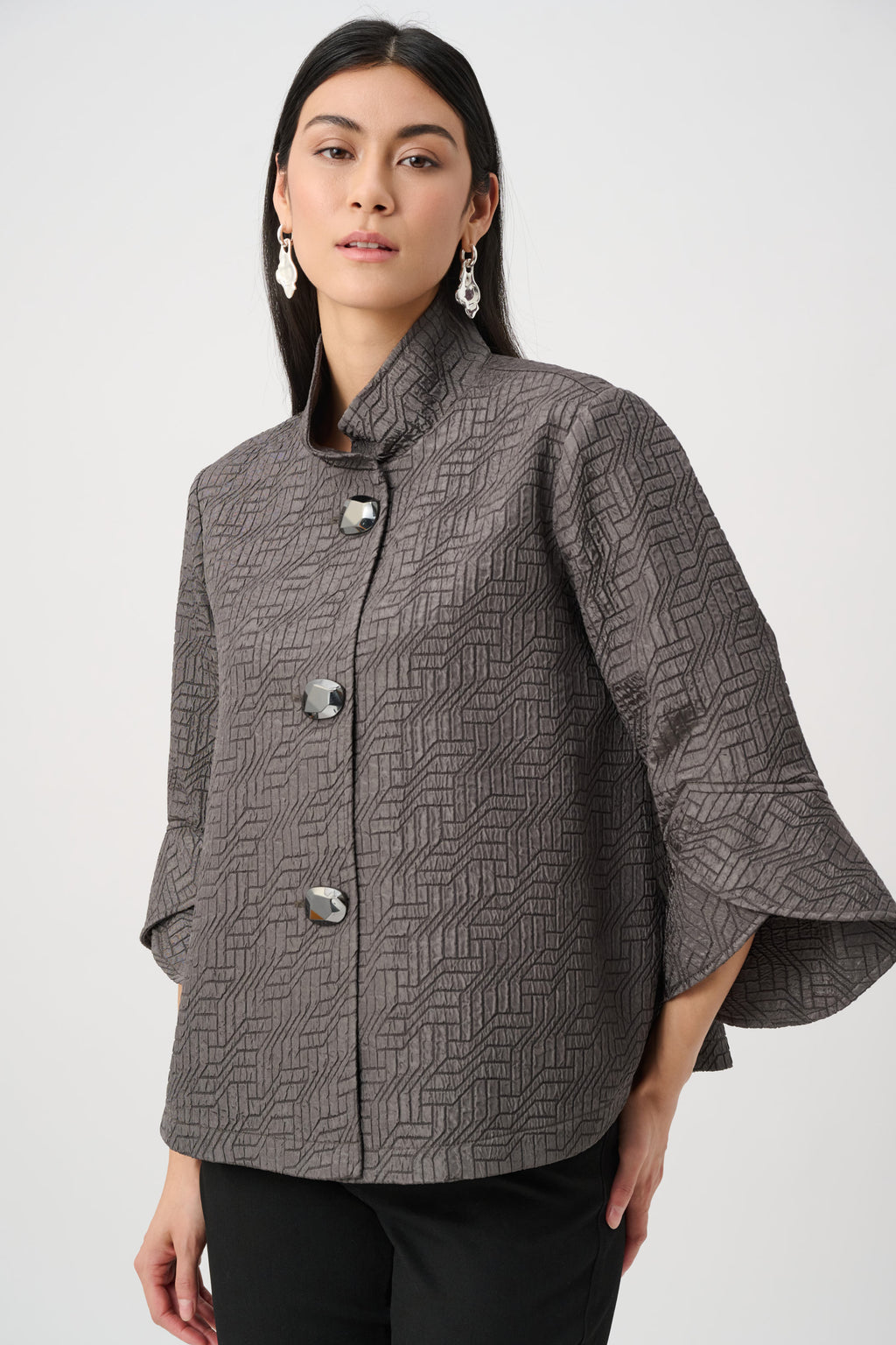 Chaqueta de corte trapecio café aguacate 263152