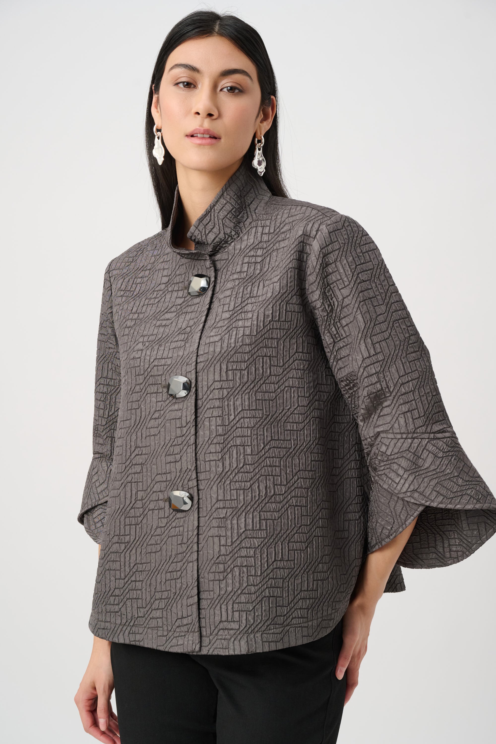 Chaqueta de corte trapecio café aguacate 263152