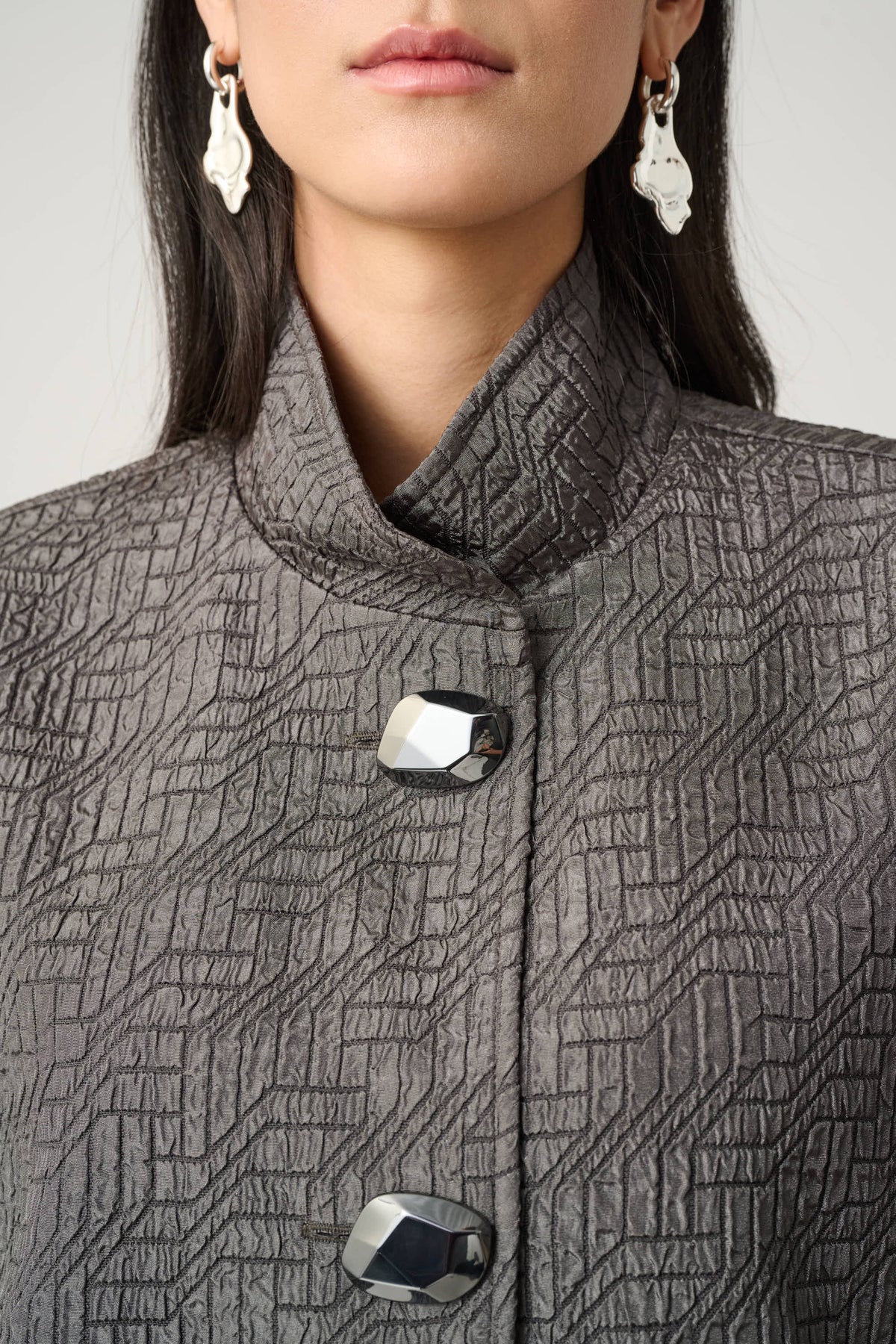 Chaqueta de corte trapecio café aguacate 263152