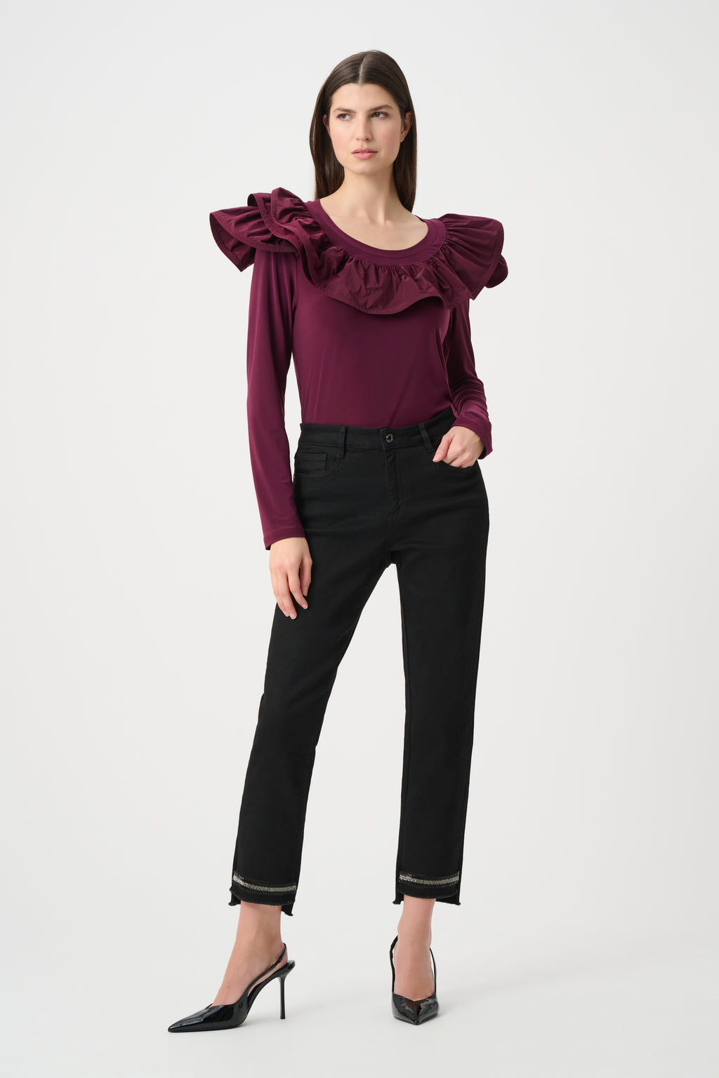 Top ajustado con volantes rojo baya 263167