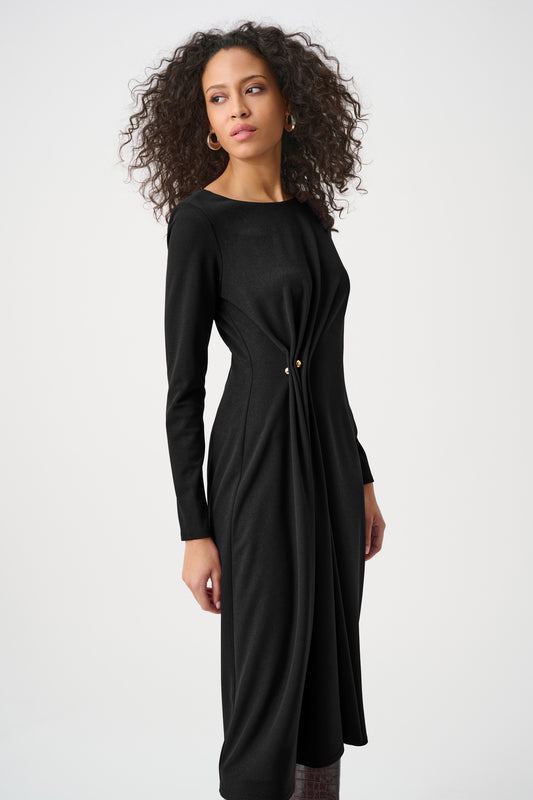 Vestido de tubo con drapeado delantero negro 263178