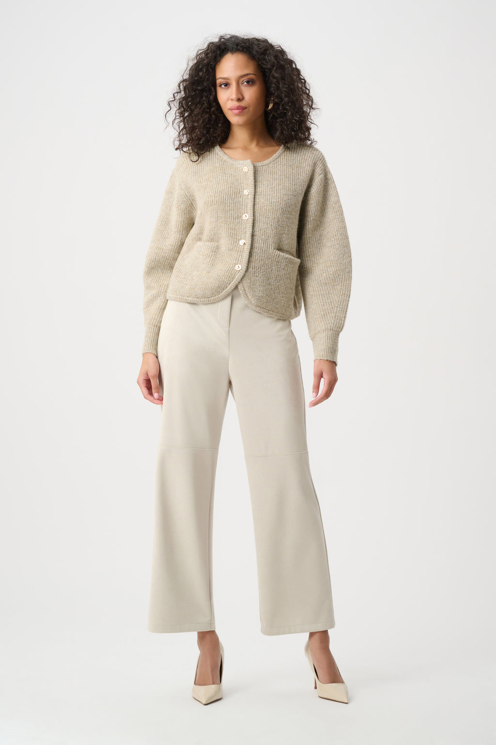 Pantalones sin cierres de pierna ancha beige 263191