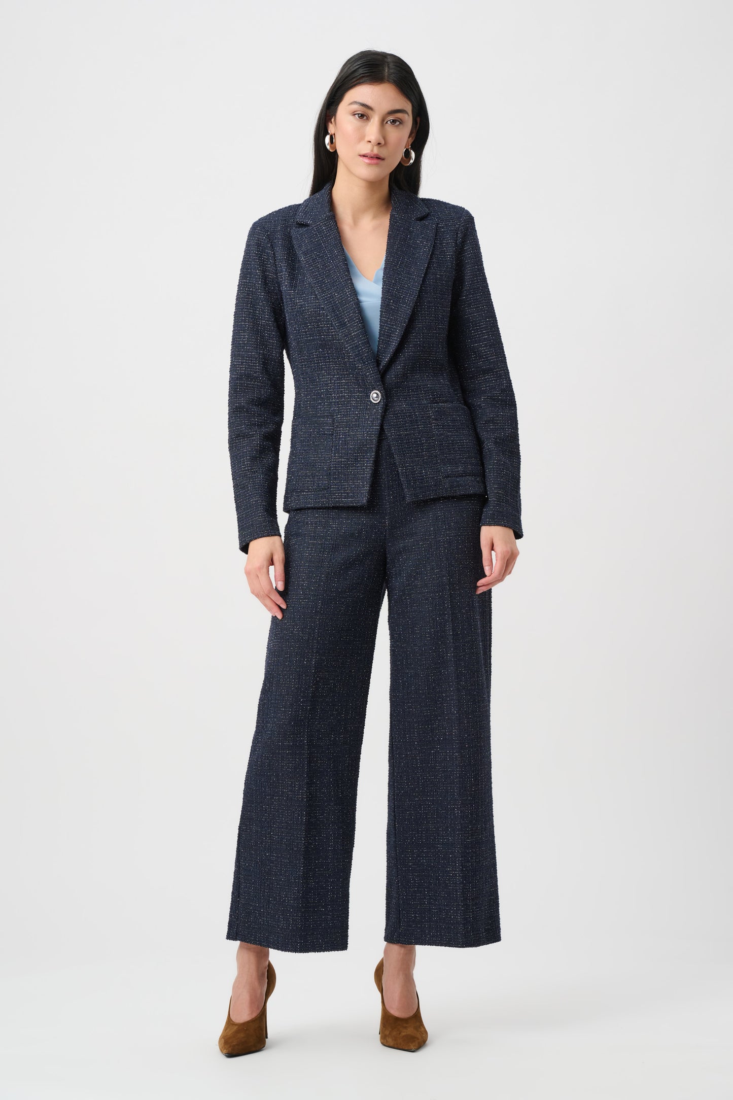Blazer ajustado de bouclé de lúrex marino y negro 263214