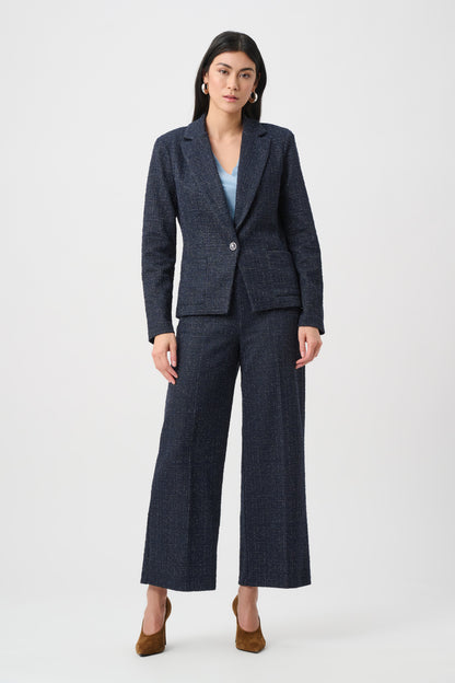 Blazer ajustado de bouclé de lúrex marino y negro 263214