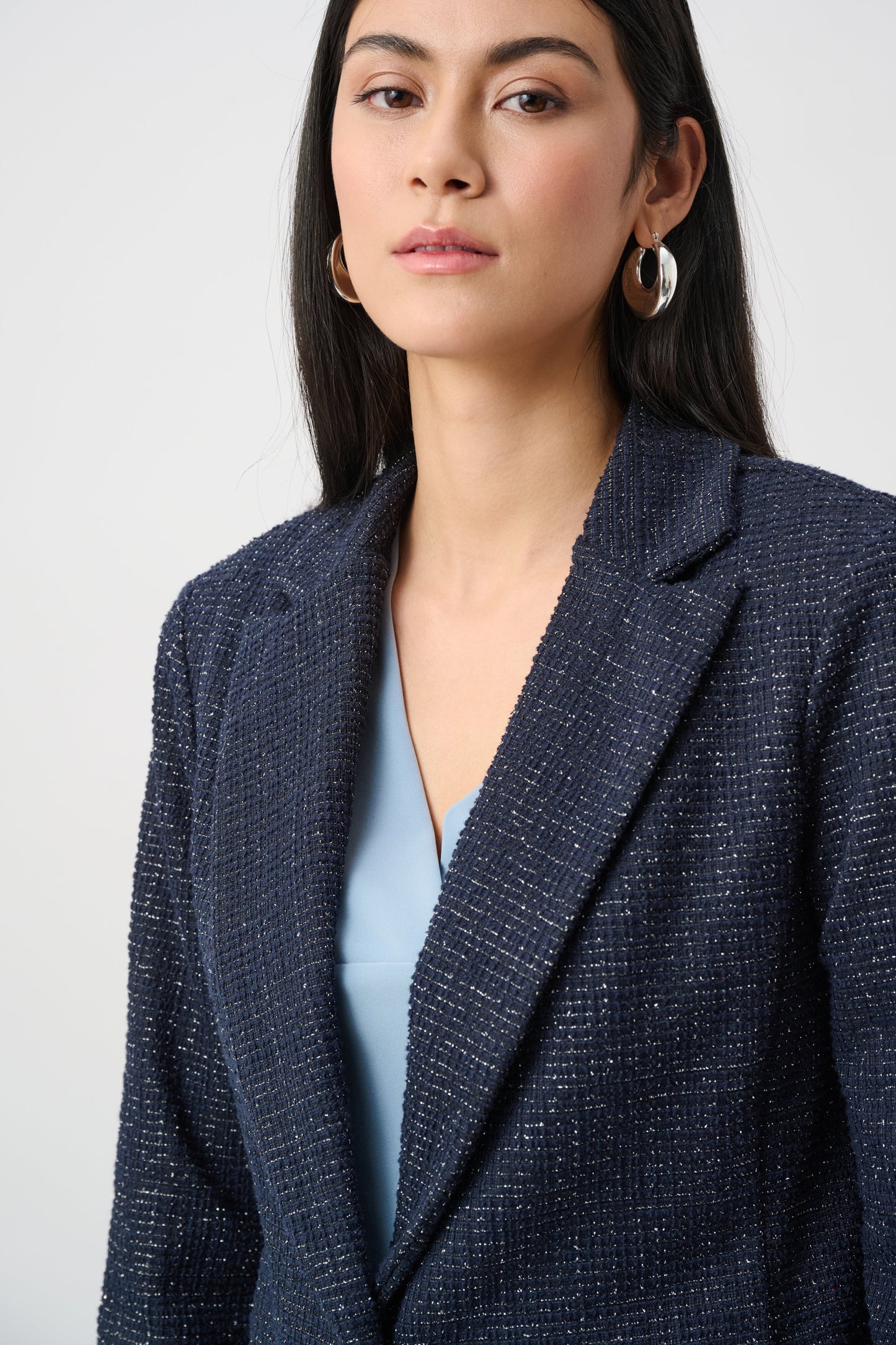 Blazer ajustado de bouclé de lúrex marino y negro 263214