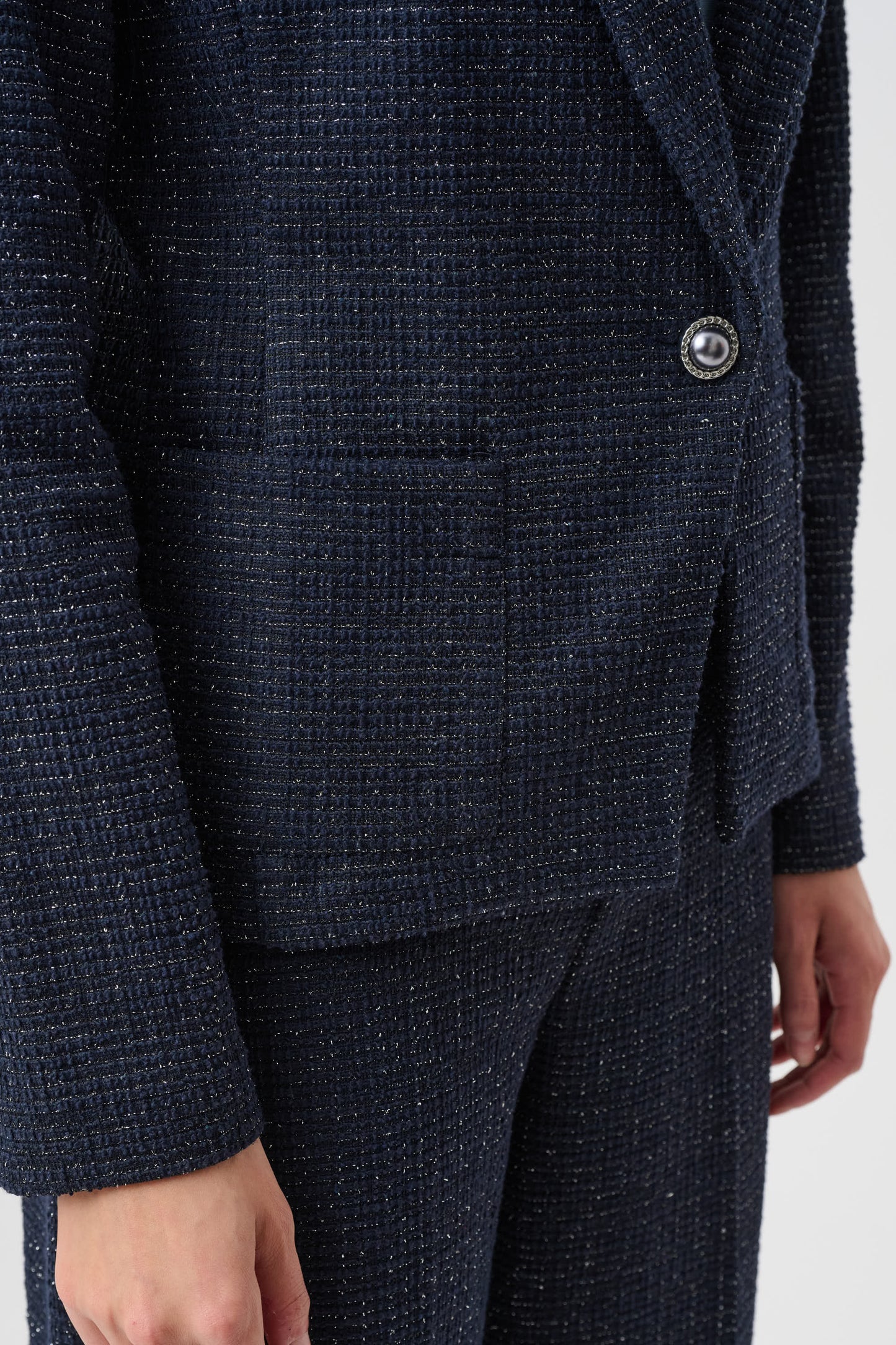 Blazer ajustado de bouclé de lúrex marino y negro 263214