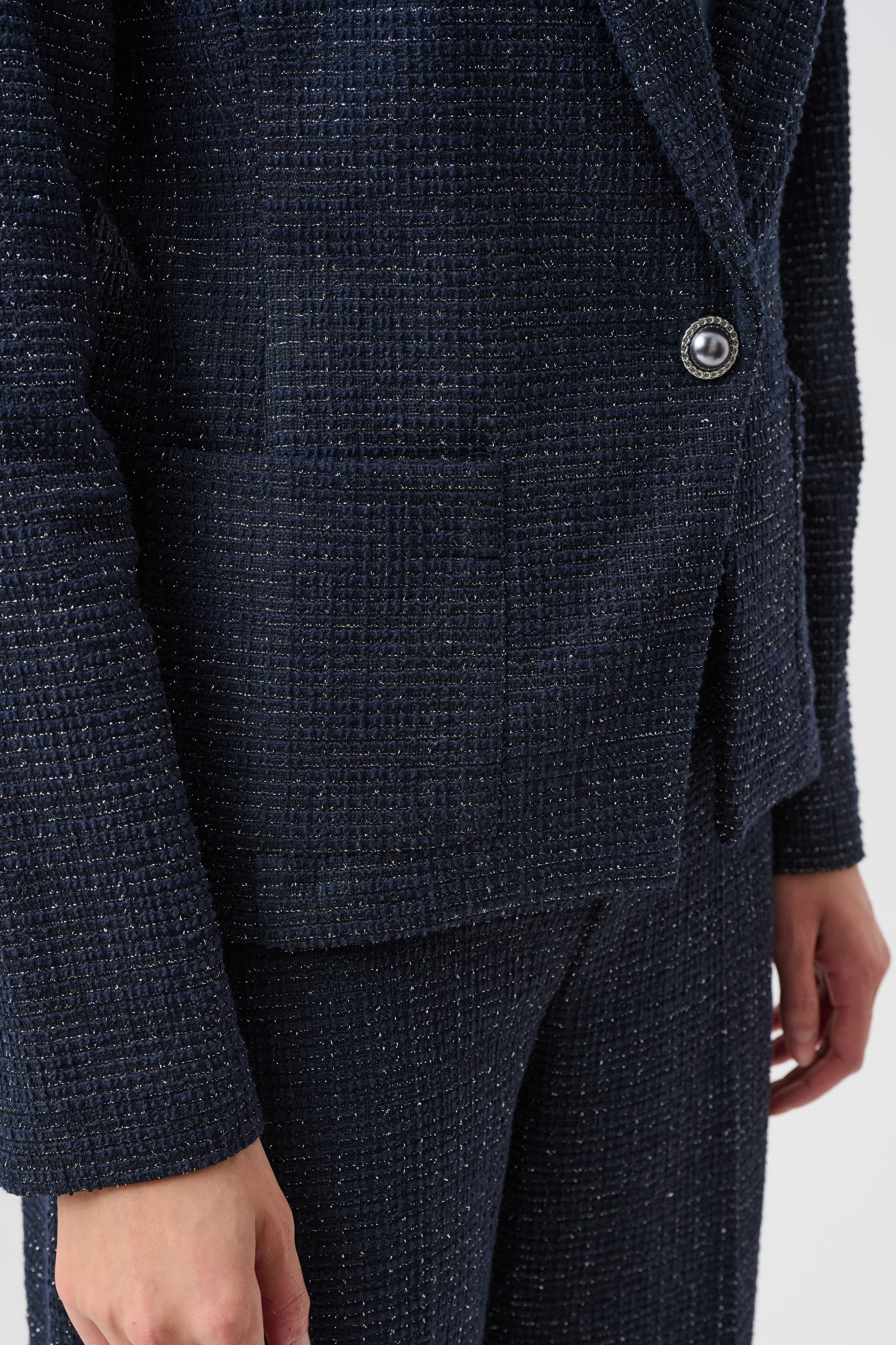 Blazer ajustado de bouclé de lúrex marino y negro 263214