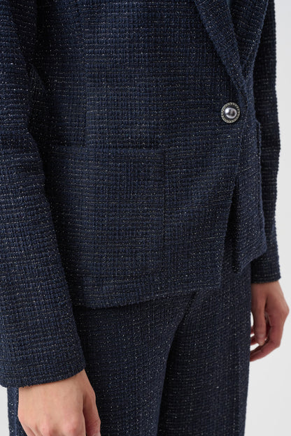Blazer ajustado de bouclé de lúrex marino y negro 263214