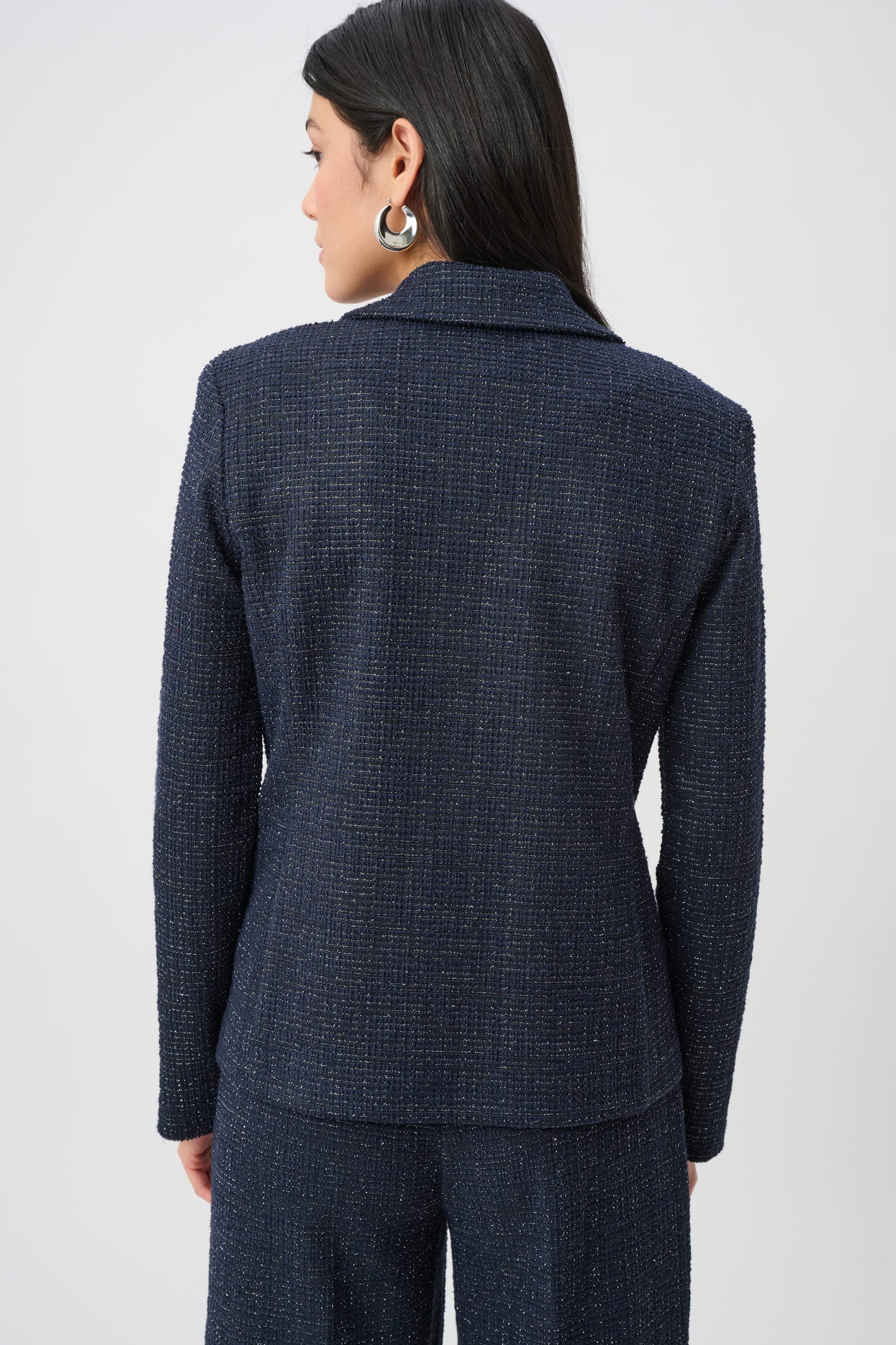 Blazer ajustado de bouclé de lúrex marino y negro 263214