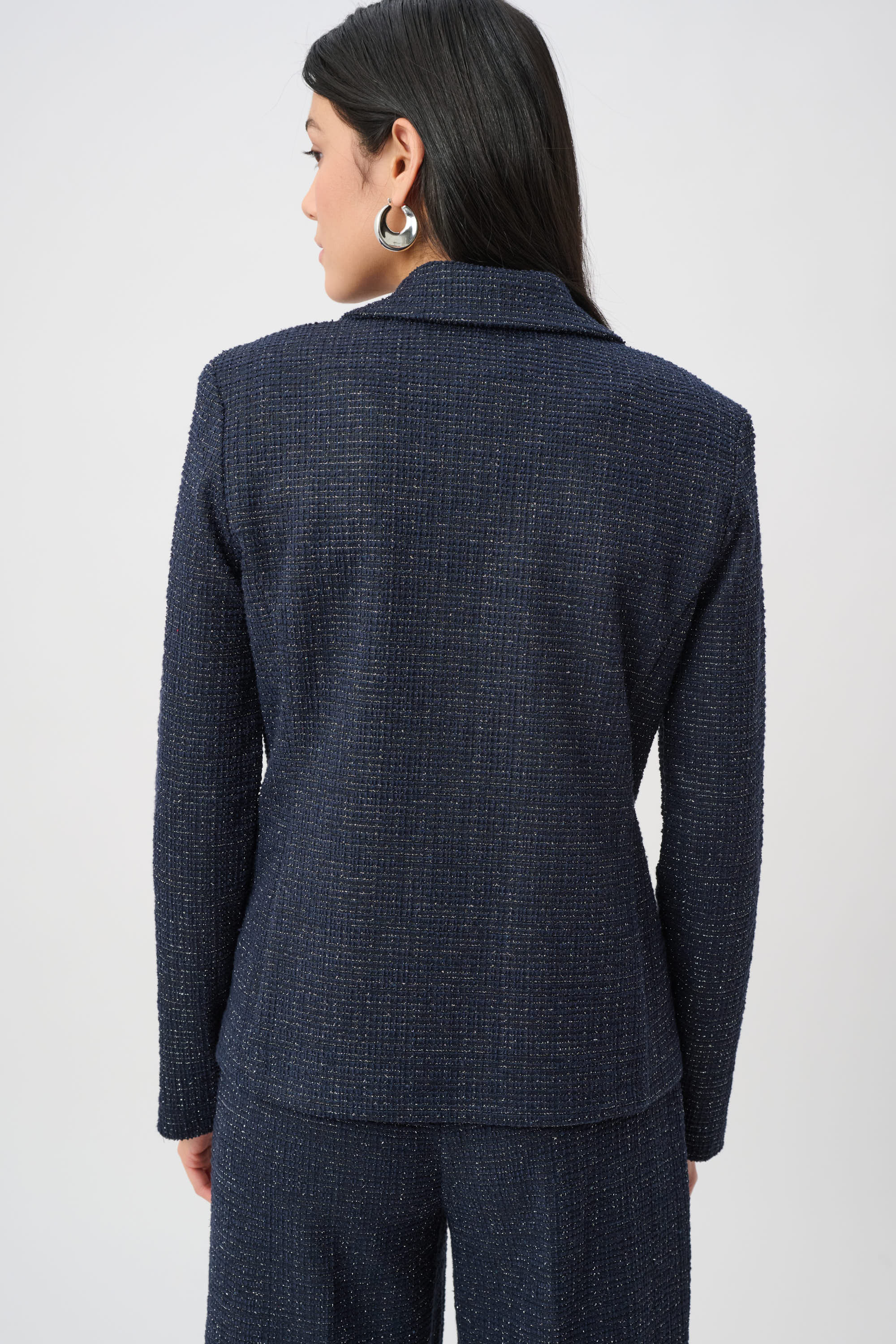 Blazer ajustado de bouclé de lúrex marino y negro 263214