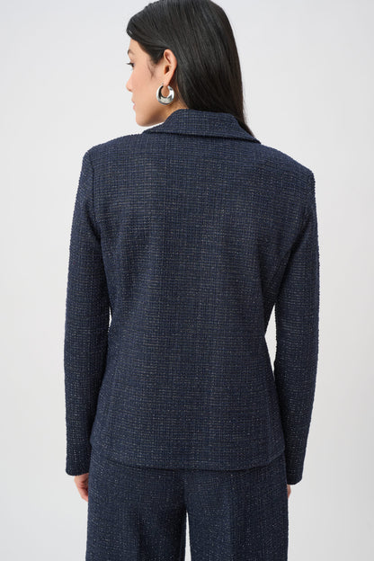 Blazer ajustado de bouclé de lúrex marino y negro 263214