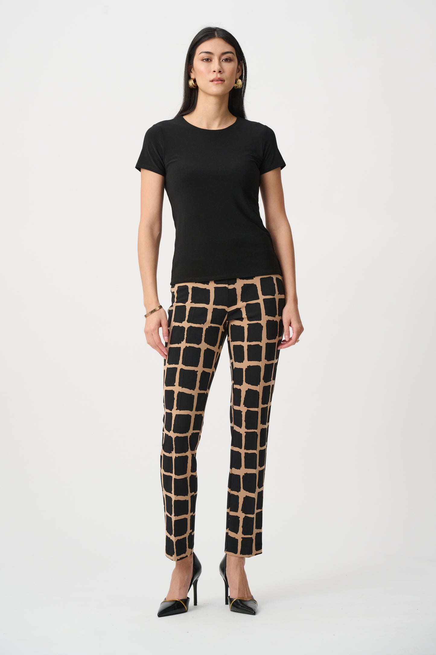 Pantalón sin cierres con estampado de cuadros camel y negro 263226