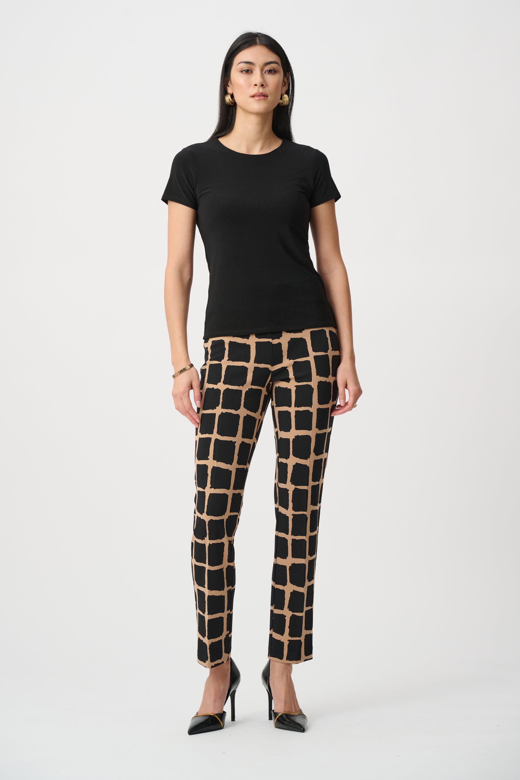 Pantalón sin cierres con estampado de cuadros camel y negro 263226