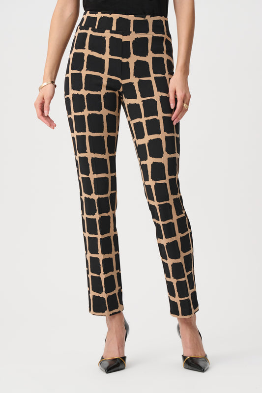 Pantalón sin cierres con estampado de cuadros camel y negro 263226