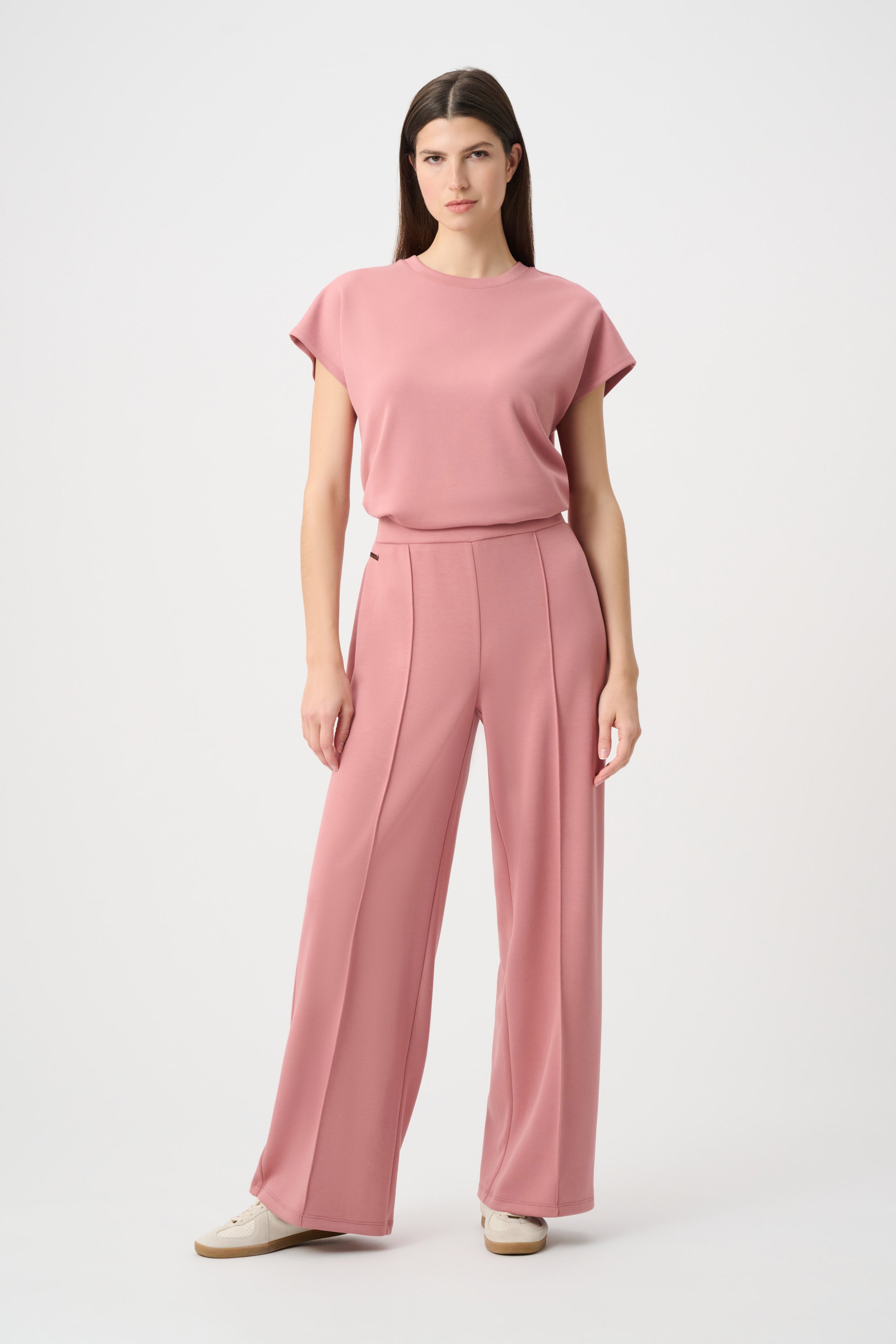 Pantalones de pierna ancha sin cierres rosa suave 263612