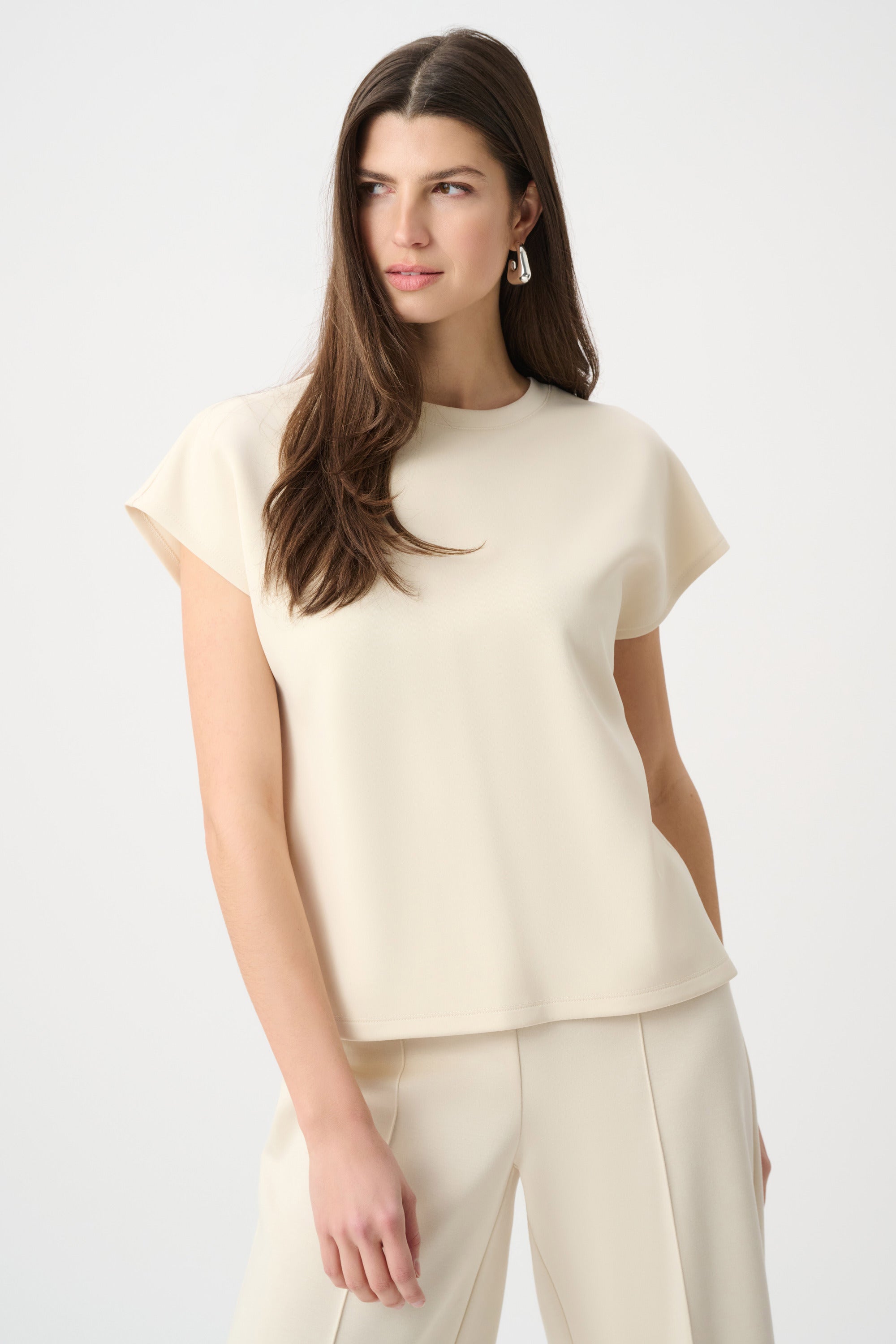 Top boxy con cuello redondo beige 263636