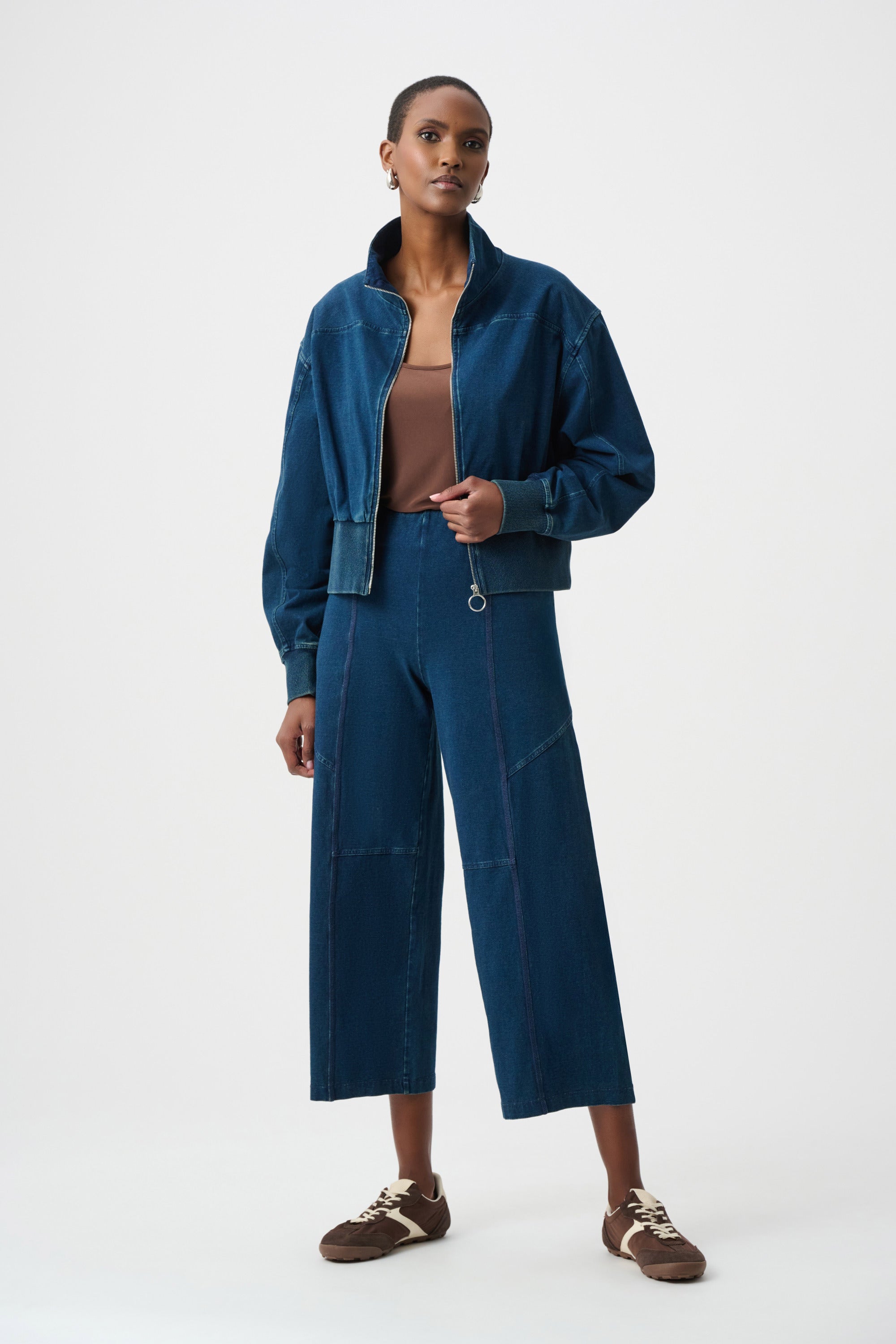 Pantalones culotte sin cierres de punto azul denim 263642