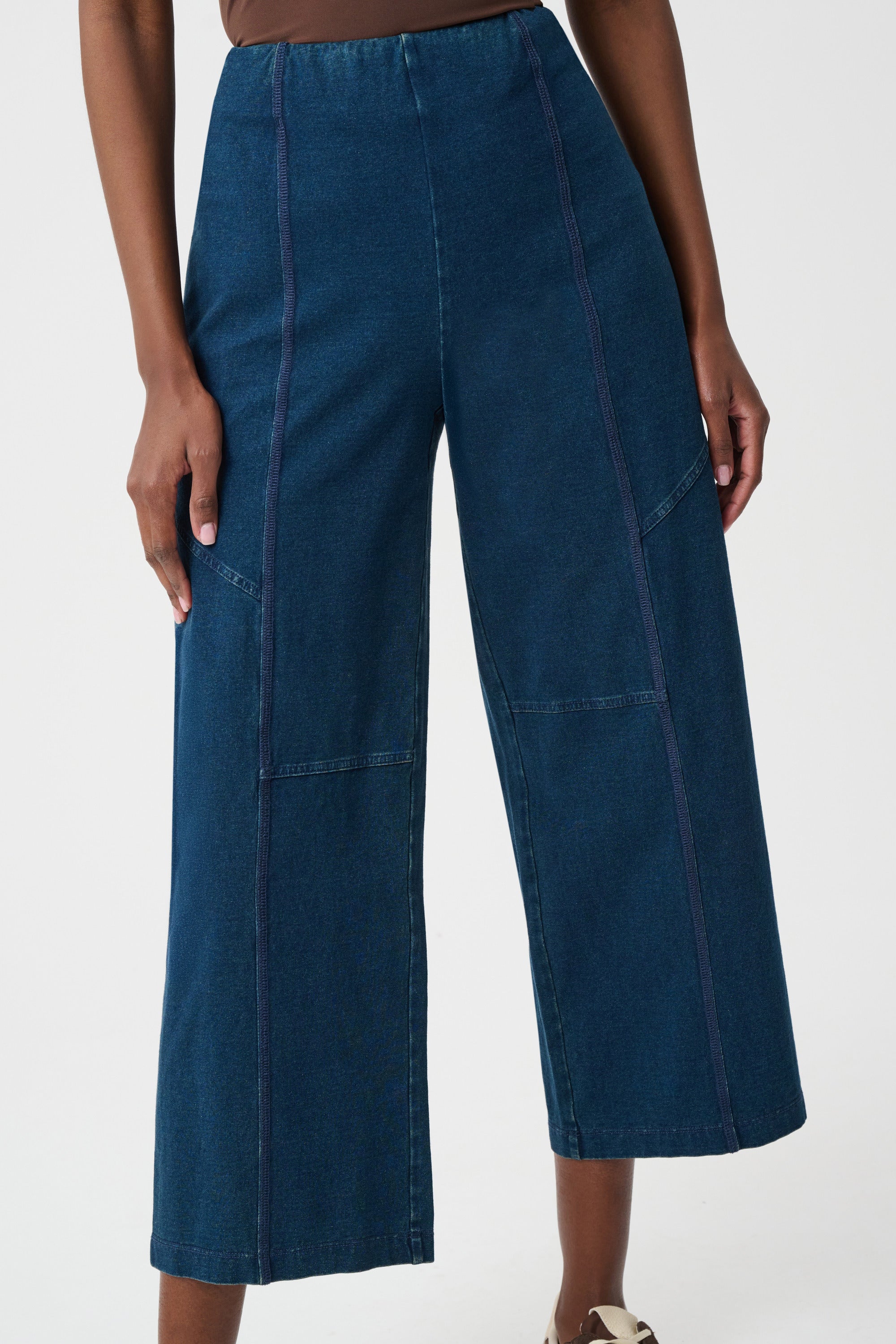 Pantalones culotte sin cierres de punto azul denim 263642