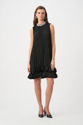 Vestido plisado en línea A con apliques negro 263738