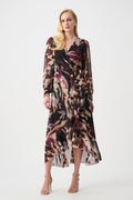 Vestido cruzado de corte ajustado y acampanado negro multicolor 263739