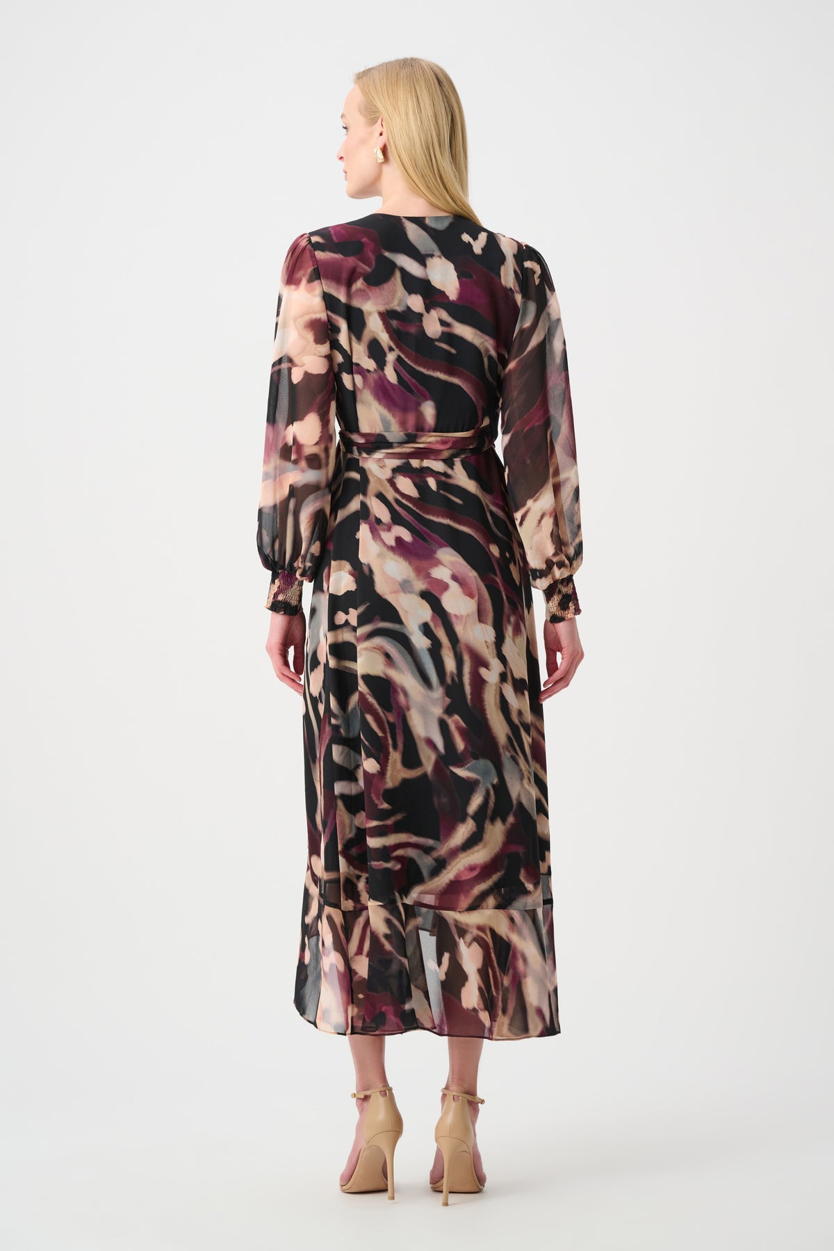 Vestido cruzado de corte ajustado y acampanado negro multicolor 263739
