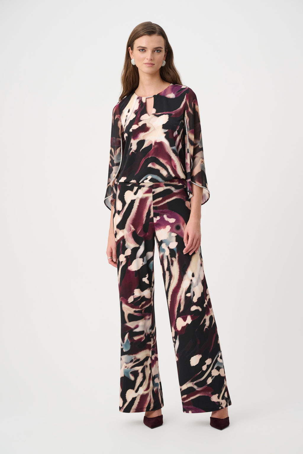 Pantalón de pierna ancha con estampado abstracto negro multicolor 263749