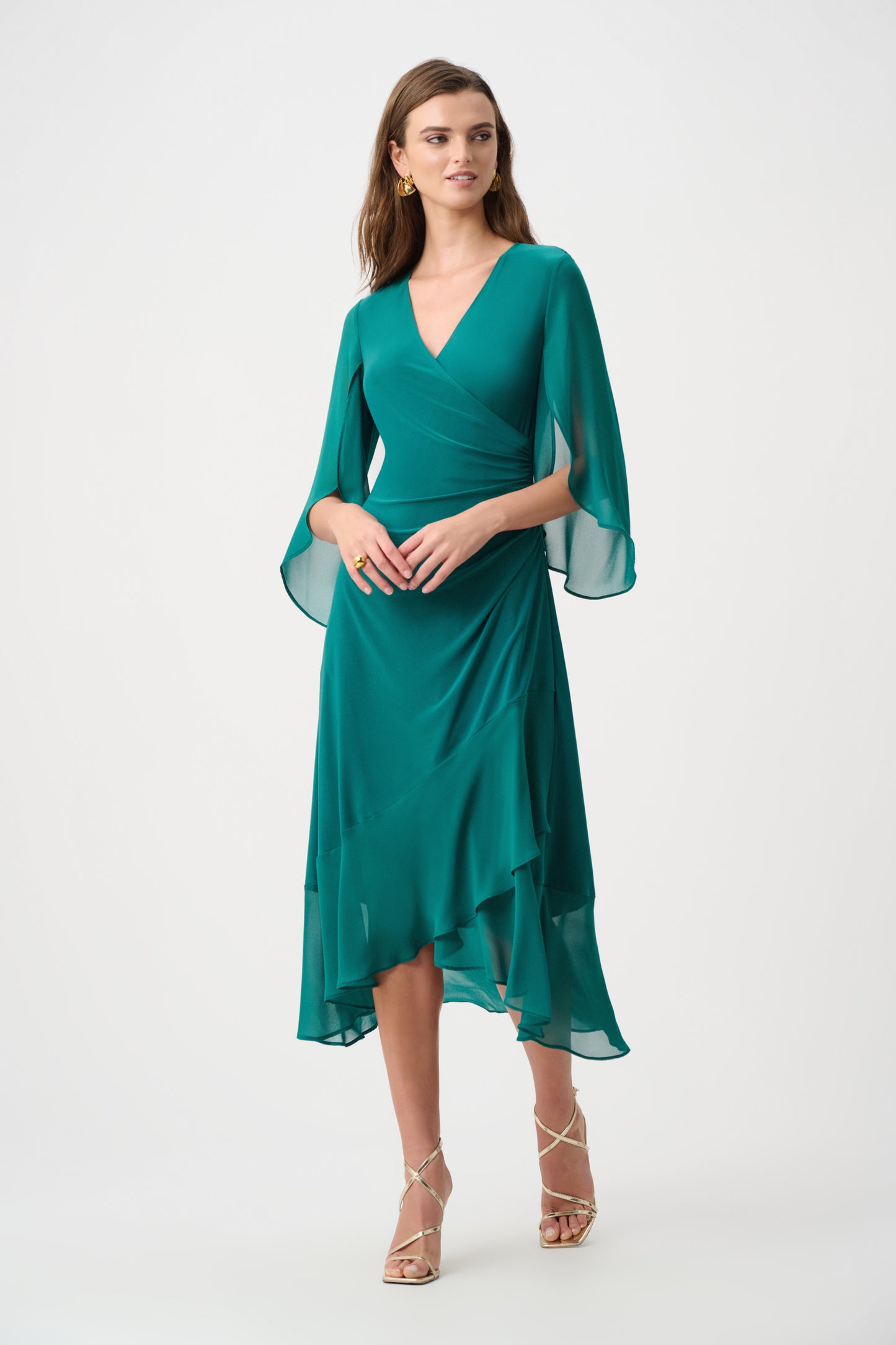 Vestido cruzado ajustado y acampanado verde opulento 263752