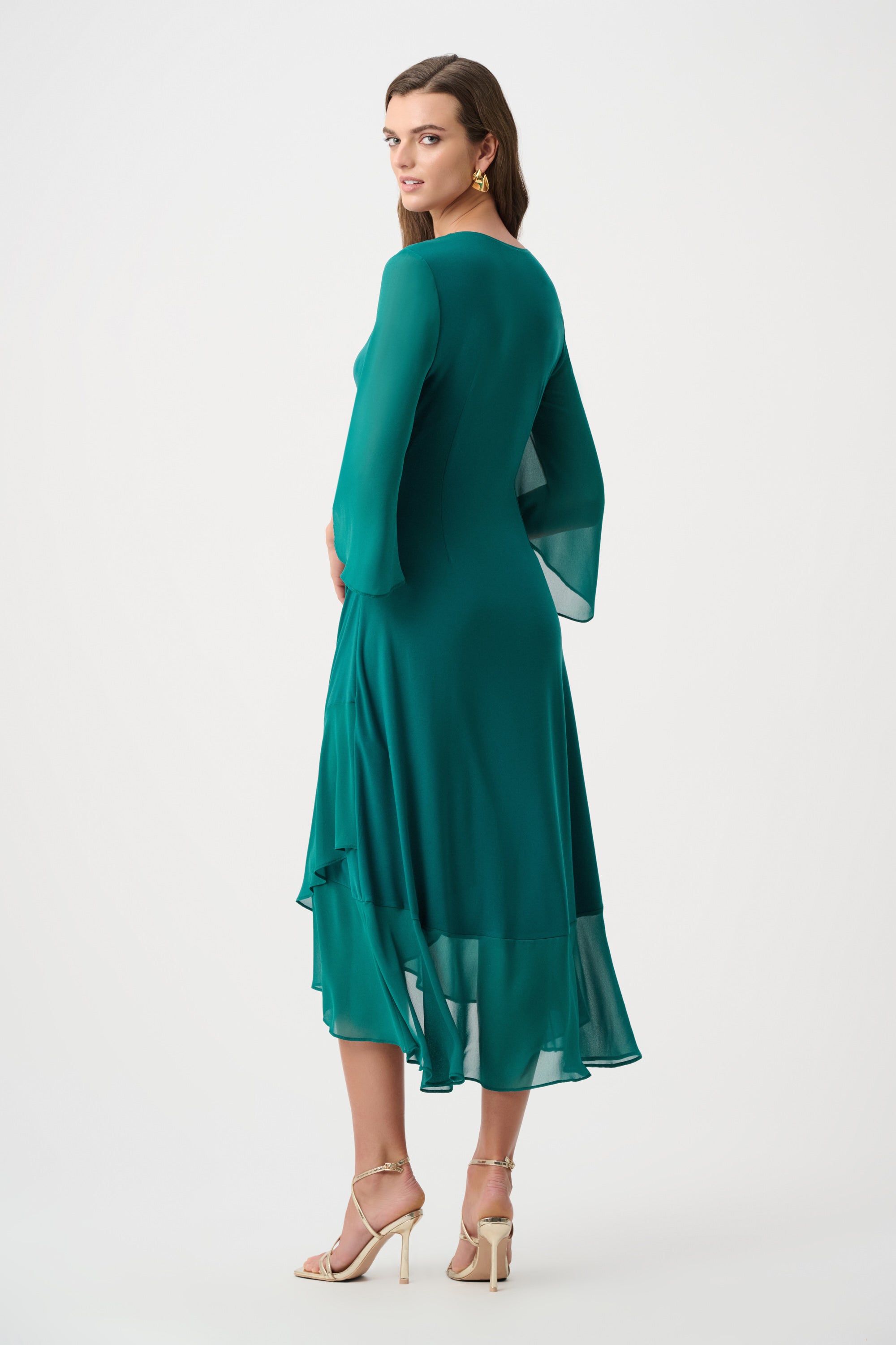 Vestido cruzado ajustado y acampanado verde opulento 263752