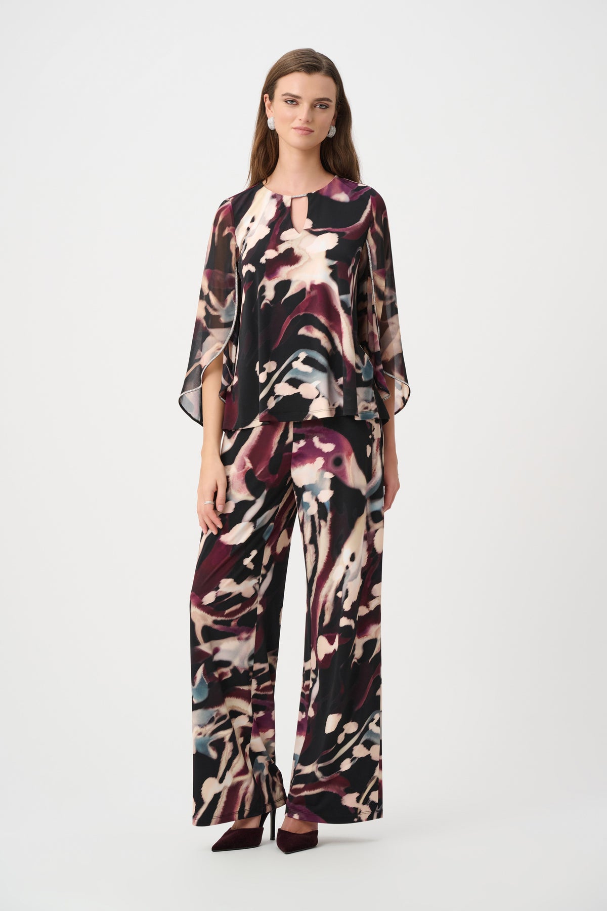 Blusa con estampado abstracto y ribete de pedrería negro multicolor 263757