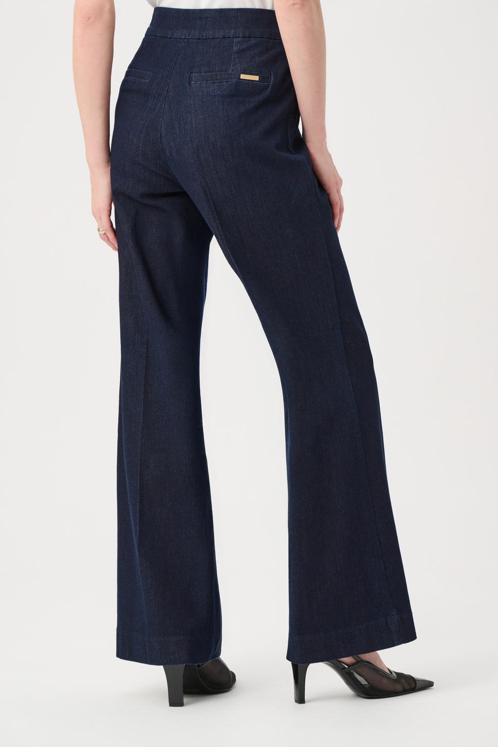 Jeans elásticos de tiro alto y pierna ancha azul marino 263903