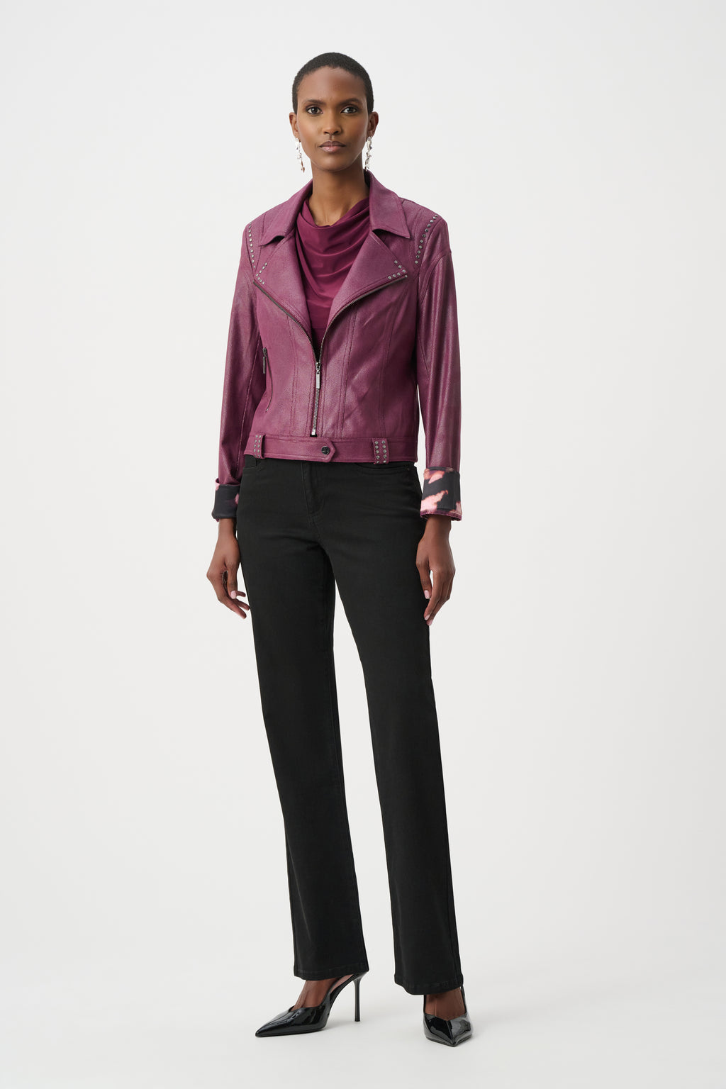 Chaqueta ajustada de ante sintético metalizado rosa berry 263907