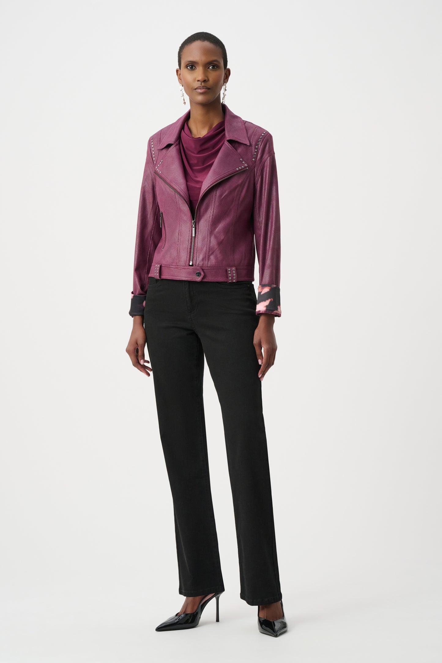 Chaqueta ajustada de ante sintético metalizado rosa berry 263907