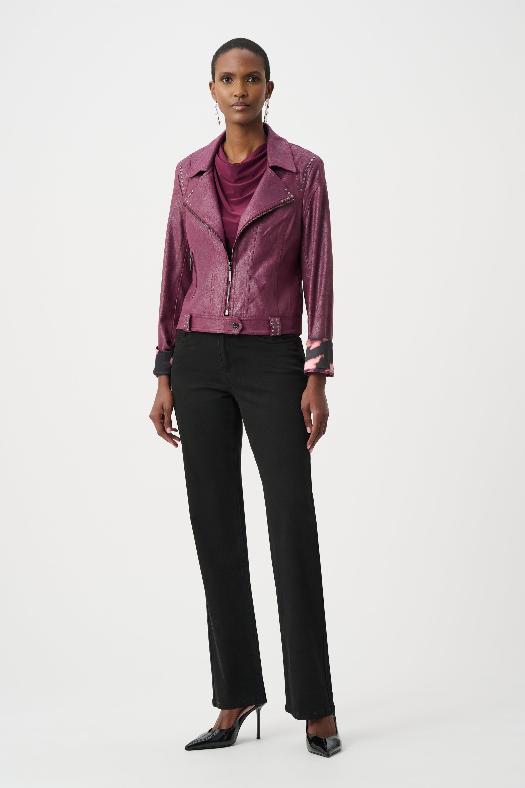 Chaqueta ajustada de ante sintético metalizado rosa berry 263907