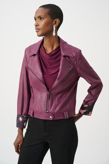 Chaqueta ajustada de ante sintético metalizado rosa berry 263907