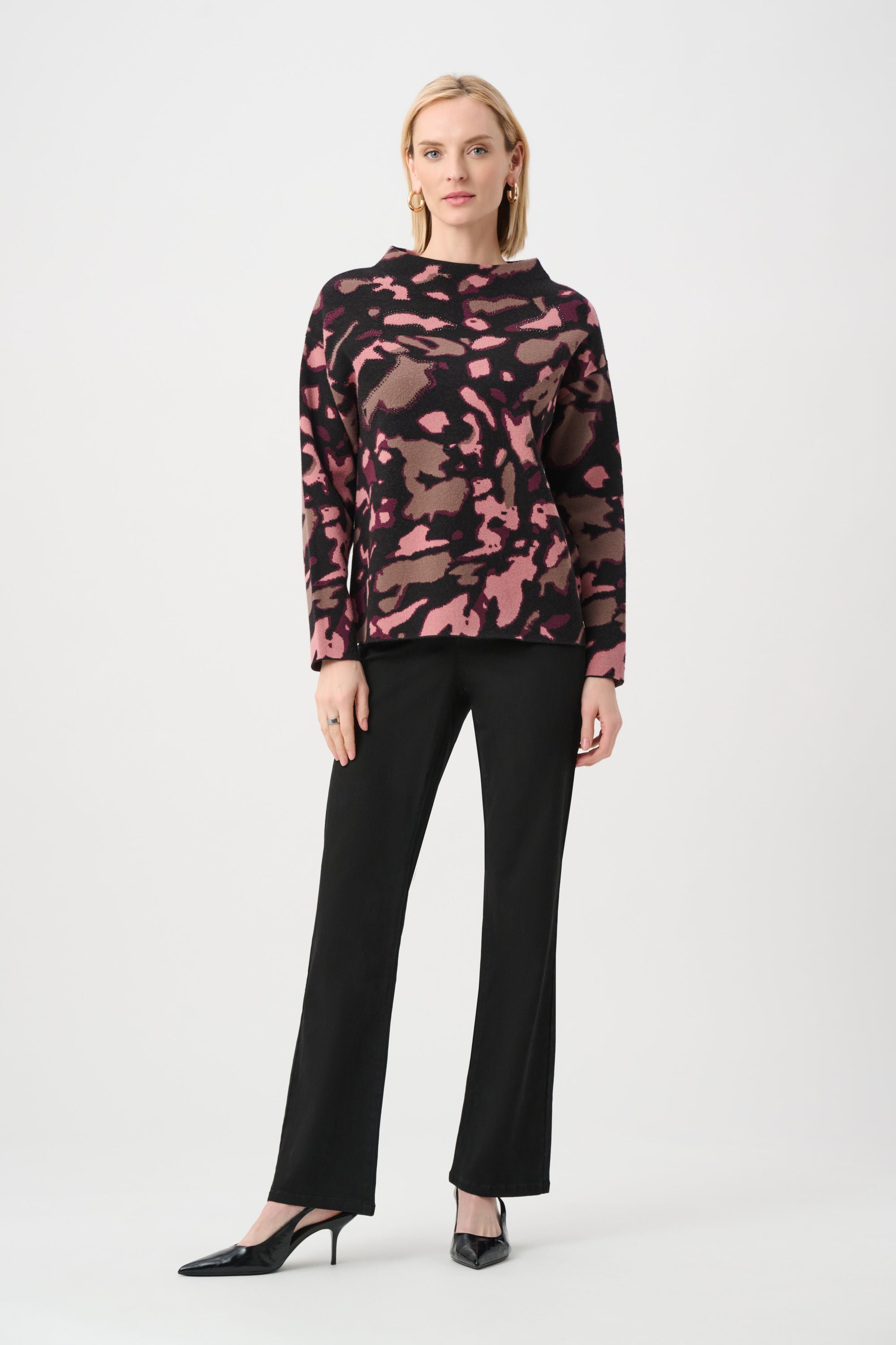 Jersey de jacquard abstracto con detalle de pedrería negro multicolor 263930
