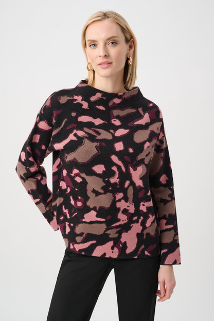 Jersey de jacquard abstracto con detalle de pedrería negro multicolor 263930