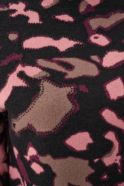 Jersey de jacquard abstracto con detalle de pedrería negro multicolor 263930