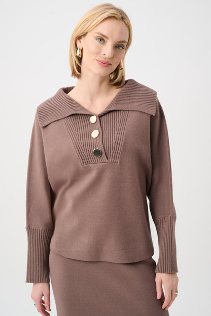 Jersey con cuello tipo chal café mink 263938