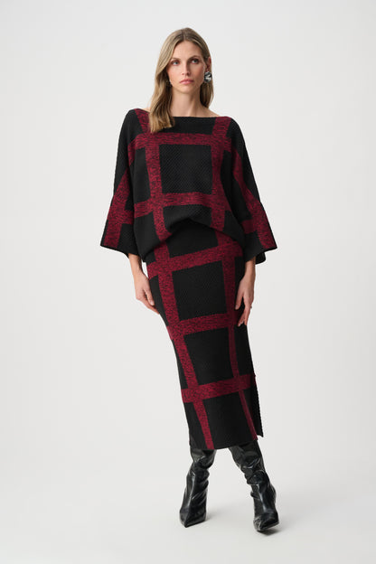 Falda lápiz diseño tartán negro y cereza oscura 263945