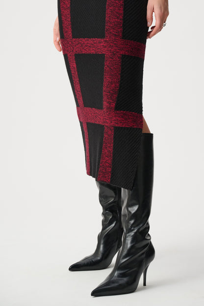 Falda lápiz diseño tartán negro y cereza oscura 263945