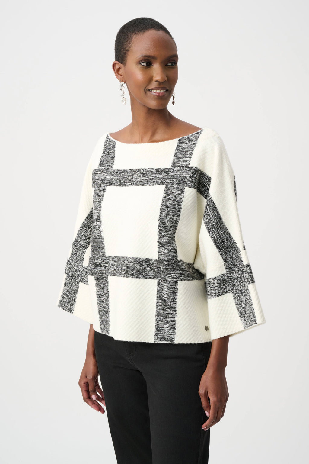 Jersey de cuello barco blanco con gris 263946