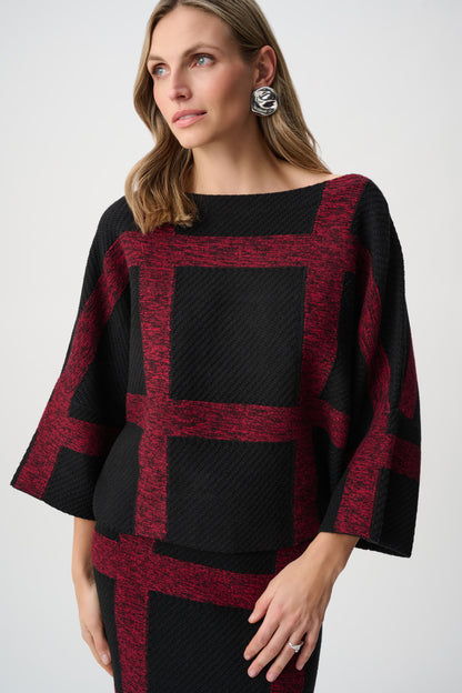Jersey de cuello barco diseño tartán negro y cereza 263946