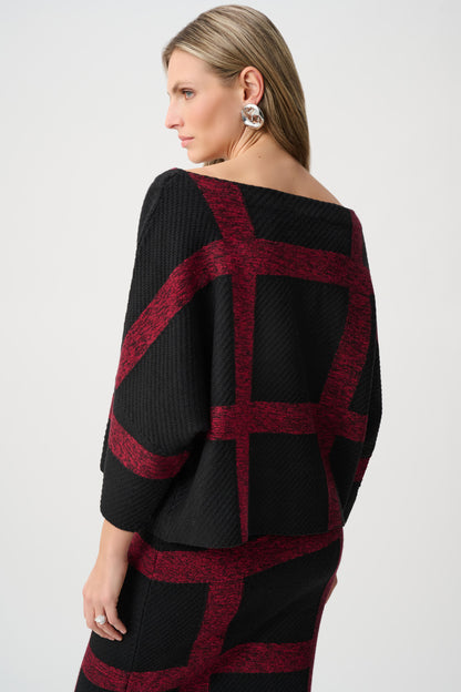 Jersey de cuello barco diseño tartán negro y cereza 263946