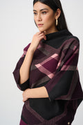Jersey con cuello de chimenea y estampado de tartán negro con rojo baya 263947