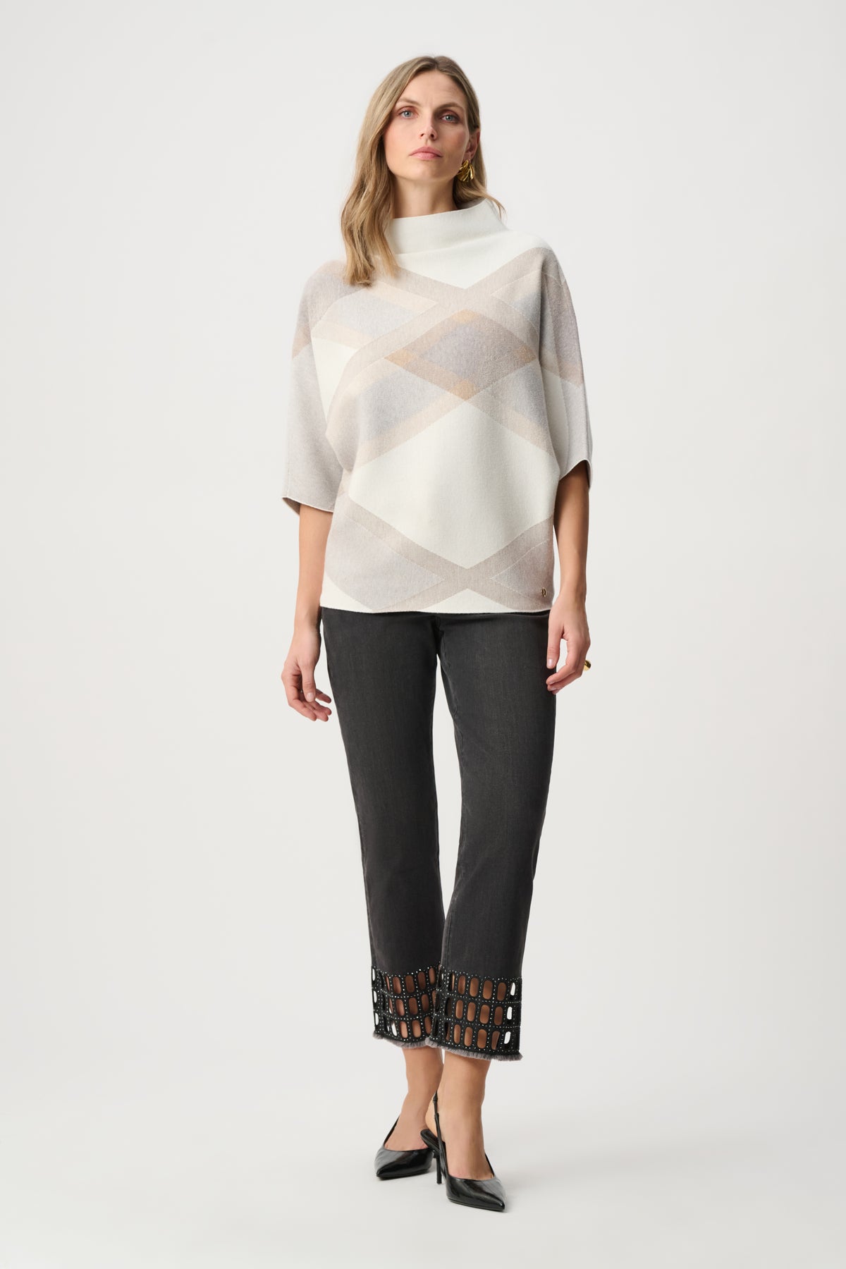 Jersey con cuello de chimenea y estampado de tartán blanco invierno 263947