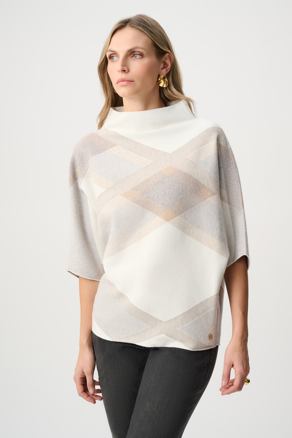 Jersey con cuello de chimenea y estampado de tartán blanco invierno 263947