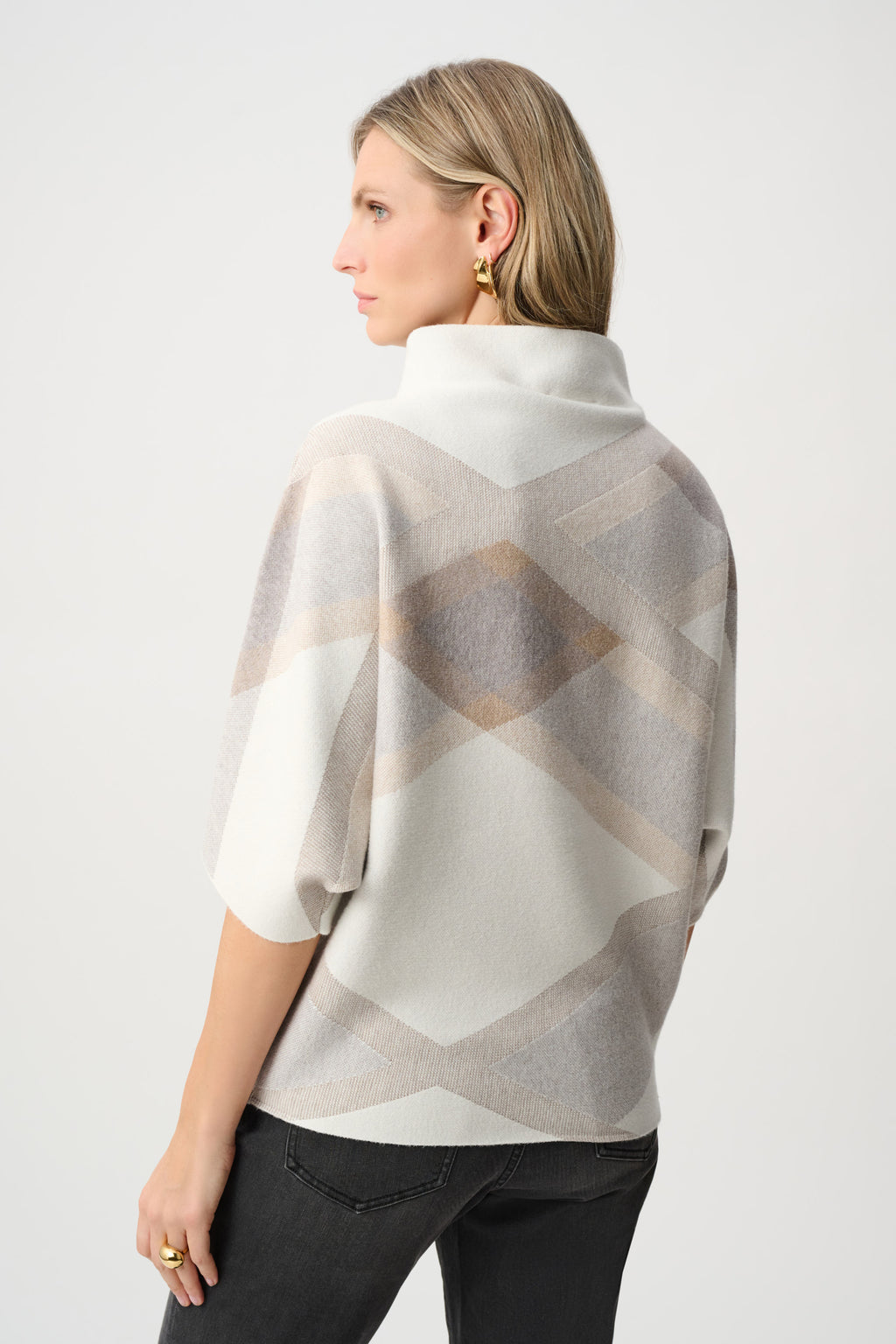 Jersey con cuello de chimenea y estampado de tartán blanco invierno 263947