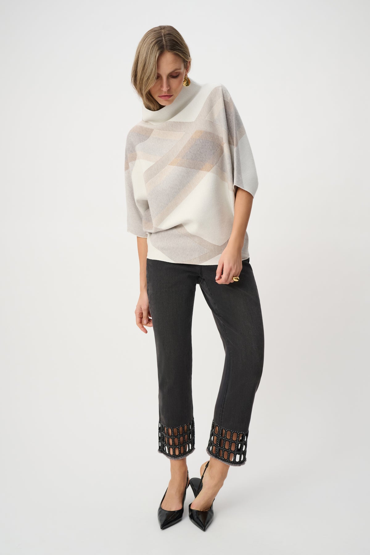 Jersey con cuello de chimenea y estampado de tartán blanco invierno 263947