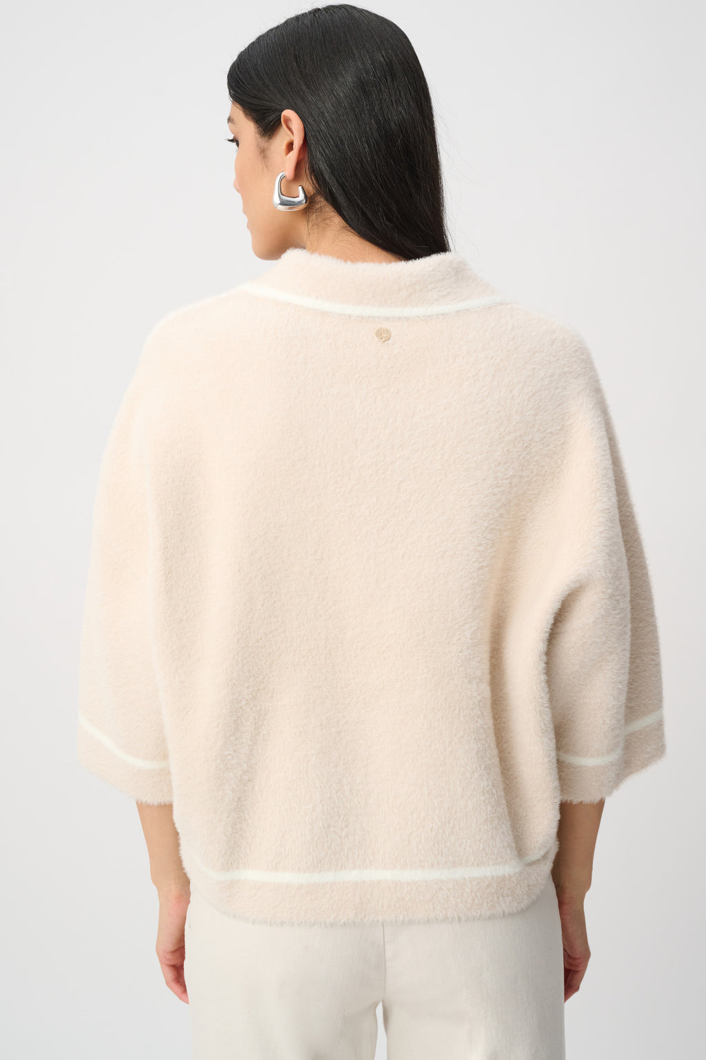 Chaqueta boxy de punto beige con blanco 263950