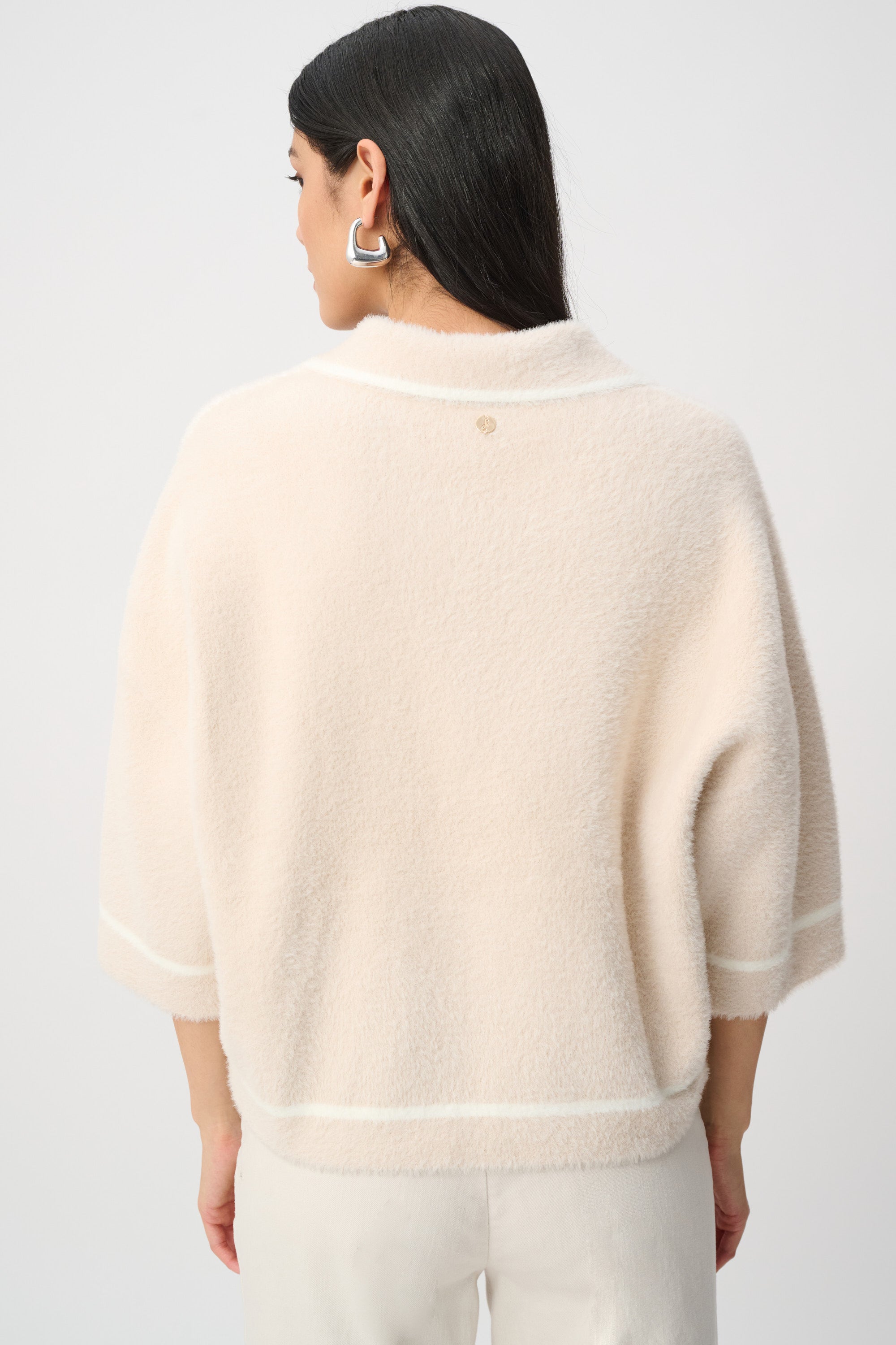 Chaqueta boxy de punto beige con blanco 263950